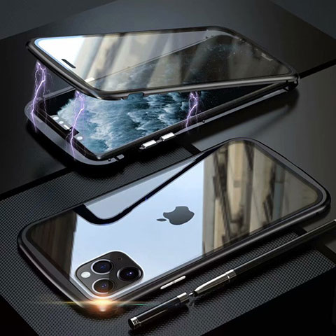 Apple iPhone 11 Pro Max用ケース 高級感 手触り良い アルミメタル 製の金属製 360度 フルカバーバンパー 鏡面 カバー M11 アップル ブラック