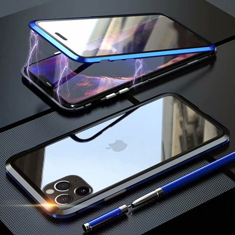 Apple iPhone 11 Pro Max用ケース 高級感 手触り良い アルミメタル 製の金属製 360度 フルカバーバンパー 鏡面 カバー M12 アップル ネイビー