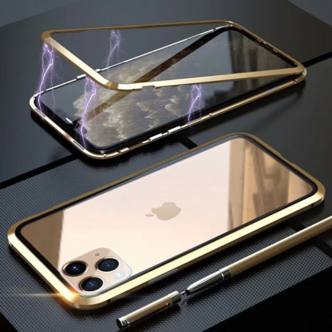 Apple iPhone 11 Pro Max用ケース 高級感 手触り良い アルミメタル 製の金属製 360度 フルカバーバンパー 鏡面 カバー M14 アップル ゴールド