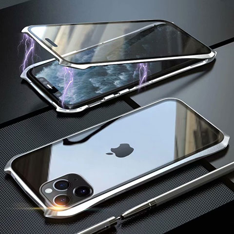 Apple iPhone 11 Pro Max用ケース 高級感 手触り良い アルミメタル 製の金属製 360度 フルカバーバンパー 鏡面 カバー M10 アップル シルバー