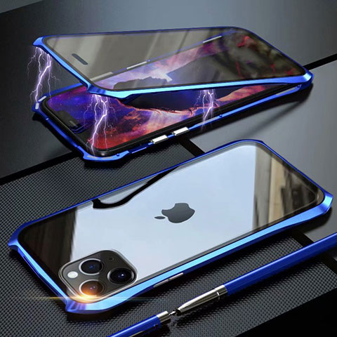 Apple iPhone 11 Pro Max用ケース 高級感 手触り良い アルミメタル 製の金属製 360度 フルカバーバンパー 鏡面 カバー M10 アップル ネイビー