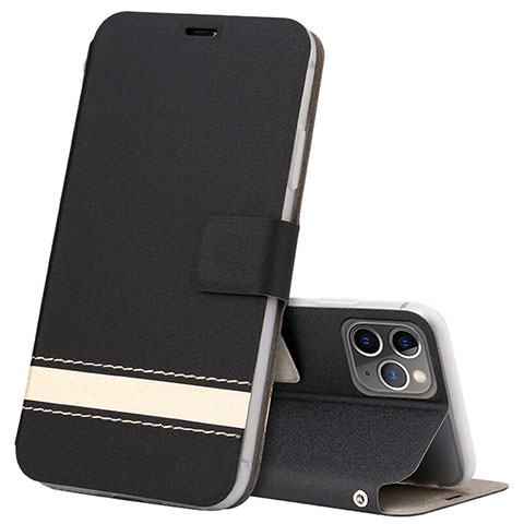 Apple iPhone 11 Pro Max用手帳型 レザーケース スタンド カバー T08 アップル ブラック