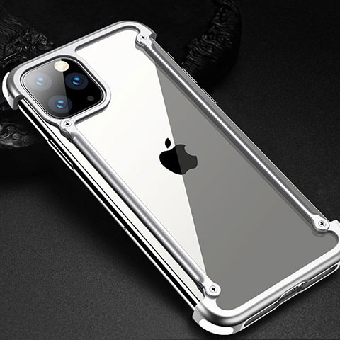 Apple iPhone 11 Pro Max用ケース 高級感 手触り良い アルミメタル 製の金属製 バンパー カバー T02 アップル シルバー