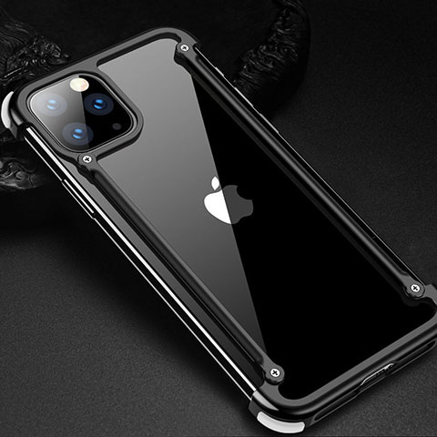 Apple iPhone 11 Pro Max用ケース 高級感 手触り良い アルミメタル 製の金属製 バンパー カバー T02 アップル ブラック