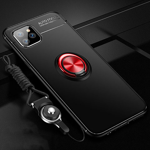Apple iPhone 11 Pro Max用極薄ソフトケース シリコンケース 耐衝撃 全面保護 アンド指輪 マグネット式 バンパー T01 アップル レッド・ブラック