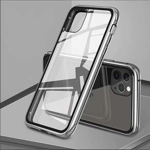 Apple iPhone 11 Pro Max用ケース 高級感 手触り良い アルミメタル 製の金属製 360度 フルカバーバンパー 鏡面 カバー T10 アップル シルバー