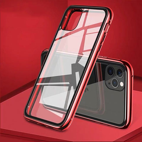 Apple iPhone 11 Pro Max用ケース 高級感 手触り良い アルミメタル 製の金属製 360度 フルカバーバンパー 鏡面 カバー T10 アップル レッド