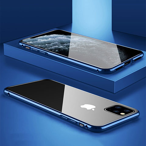 Apple iPhone 11 Pro Max用ケース 高級感 手触り良い アルミメタル 製の金属製 360度 フルカバーバンパー 鏡面 カバー T11 アップル ネイビー