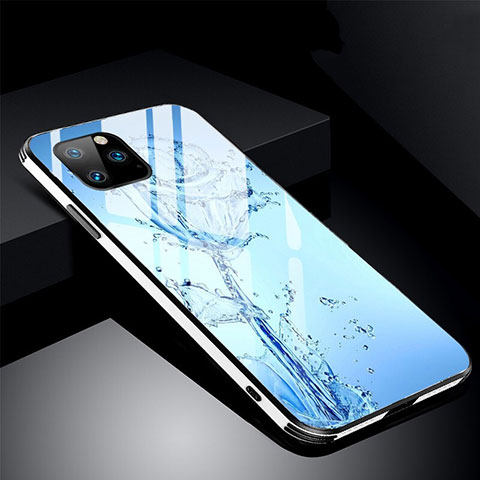 Apple iPhone 11 Pro Max用ハイブリットバンパーケース プラスチック 鏡面 花 カバー M01 アップル ブルー