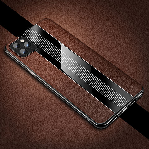 Apple iPhone 11 Pro Max用シリコンケース ソフトタッチラバー レザー柄 カバー H05 アップル ブラウン