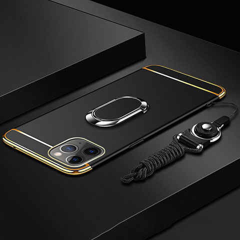 Apple iPhone 11 Pro Max用ケース 高級感 手触り良い メタル兼プラスチック バンパー アンド指輪 T01 アップル ブラック