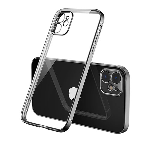 Apple iPhone 12用極薄ソフトケース シリコンケース 耐衝撃 全面保護 クリア透明 H01 アップル ブラック