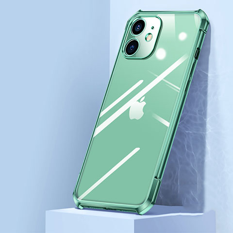 Apple iPhone 12用ハイブリットバンパーケース クリア透明 プラスチック 鏡面 カバー H02 アップル グリーン