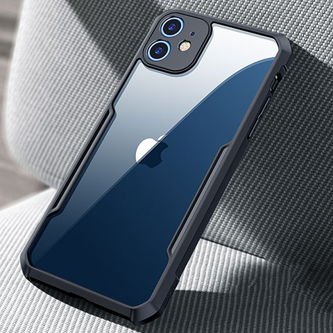 Apple iPhone 12用ハイブリットバンパーケース クリア透明 プラスチック 鏡面 カバー H03 アップル ブラック