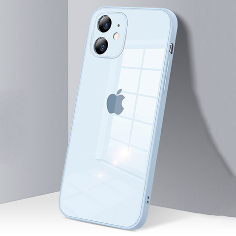 Apple iPhone 12用ハイブリットバンパーケース クリア透明 プラスチック 鏡面 カバー H06 アップル ライトブルー