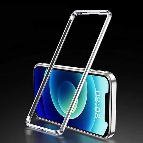 Apple iPhone 12用ケース 高級感 手触り良い アルミメタル 製の金属製 バンパー カバー T01 アップル シルバー