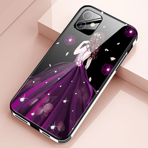 Apple iPhone 12用ハイブリットバンパーケース プラスチック ドレスガール ドレス少女 鏡面 カバー アップル パープル
