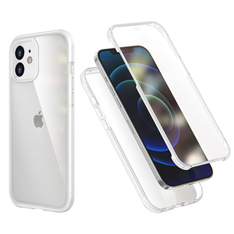Apple iPhone 12用ハイブリットバンパーケース プラスチック 兼シリコーン カバー 前面と背面 360度 フル R05 アップル クリア