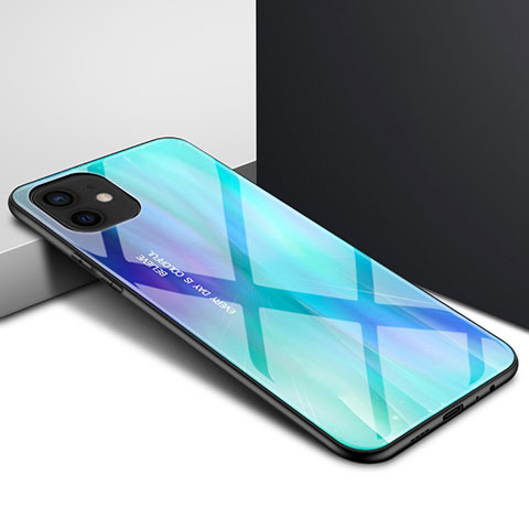 Apple iPhone 12用ハイブリットバンパーケース クリア透明 プラスチック 鏡面 カバー N01 アップル シアン