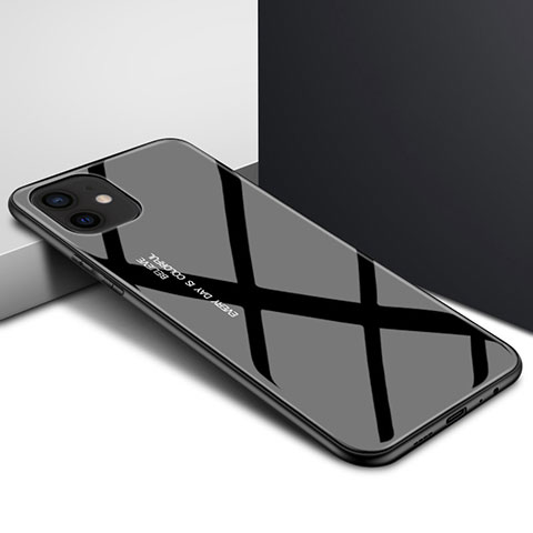 Apple iPhone 12用ハイブリットバンパーケース クリア透明 プラスチック 鏡面 カバー N01 アップル ブラック