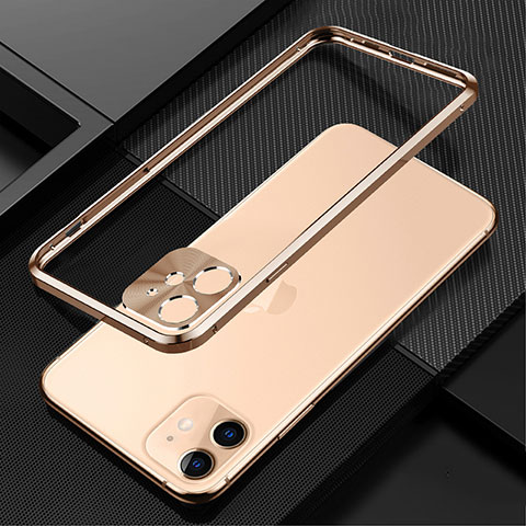 Apple iPhone 12用ケース 高級感 手触り良い アルミメタル 製の金属製 バンパー カバー N01 アップル ゴールド