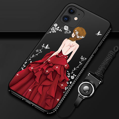 Apple iPhone 12用シリコンケース ソフトタッチラバー バタフライ ドレスガール ドレス少女 カバー アップル レッド・ブラック