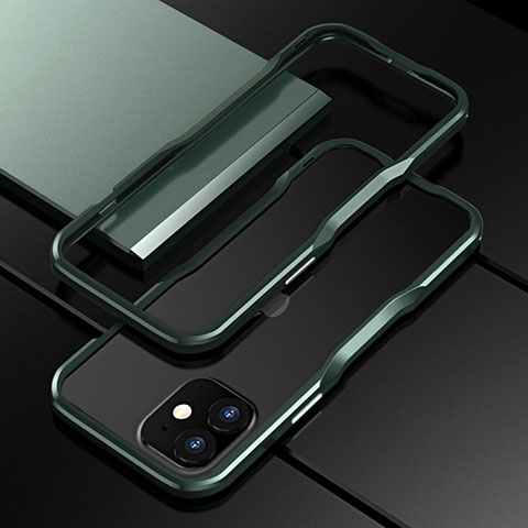 Apple iPhone 12用ケース 高級感 手触り良い アルミメタル 製の金属製 バンパー カバー N02 アップル モスグリー