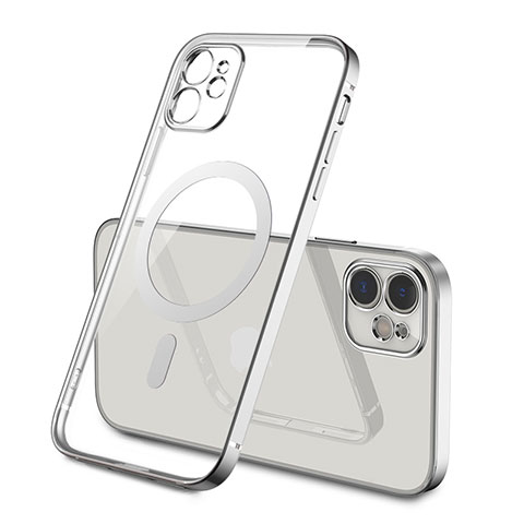 Apple iPhone 12用極薄ソフトケース シリコンケース 耐衝撃 全面保護 クリア透明 カバー Mag-Safe 磁気 Magnetic M01 アップル シルバー