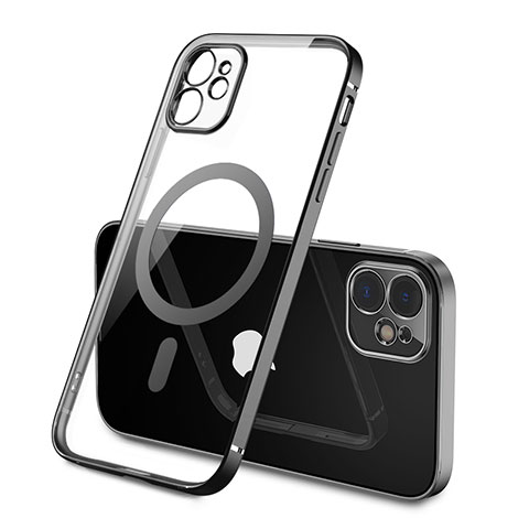 Apple iPhone 12用極薄ソフトケース シリコンケース 耐衝撃 全面保護 クリア透明 カバー Mag-Safe 磁気 Magnetic M01 アップル ブラック
