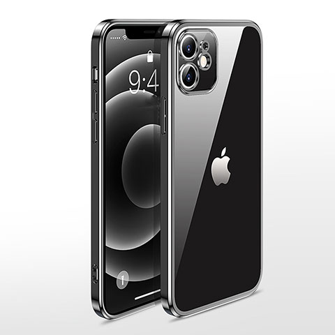 Apple iPhone 12用極薄ソフトケース シリコンケース 耐衝撃 全面保護 クリア透明 N04 アップル ブラック