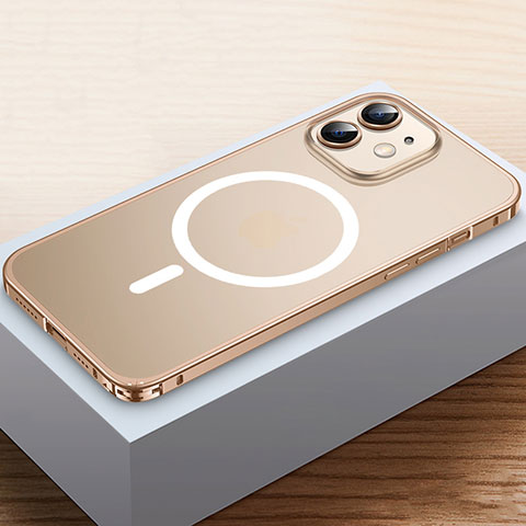 Apple iPhone 12用ケース 高級感 手触り良い メタル兼プラスチック バンパー Mag-Safe 磁気 Magnetic QC2 アップル ゴールド