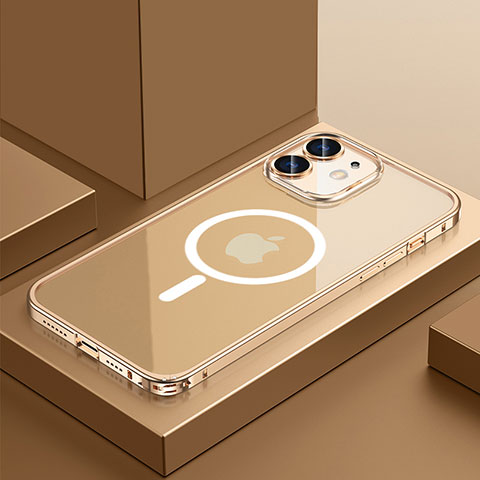 Apple iPhone 12用ケース 高級感 手触り良い メタル兼プラスチック バンパー Mag-Safe 磁気 Magnetic QC3 アップル ゴールド