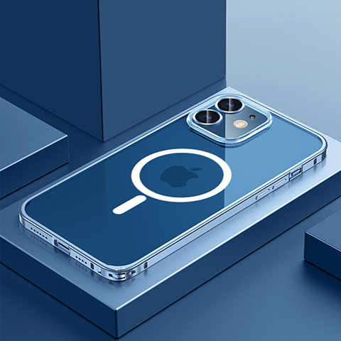 Apple iPhone 12用ケース 高級感 手触り良い メタル兼プラスチック バンパー Mag-Safe 磁気 Magnetic QC3 アップル ネイビー