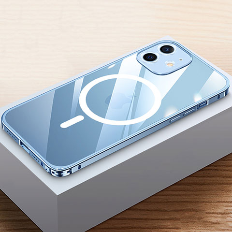 Apple iPhone 12用ケース 高級感 手触り良い メタル兼プラスチック バンパー Mag-Safe 磁気 Magnetic QC4 アップル ネイビー