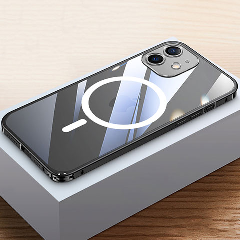 Apple iPhone 12用ケース 高級感 手触り良い メタル兼プラスチック バンパー Mag-Safe 磁気 Magnetic QC4 アップル ブラック
