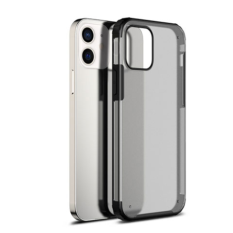 Apple iPhone 12 Mini用ハイブリットバンパーケース クリア透明 プラスチック 鏡面 カバー アップル ブラック