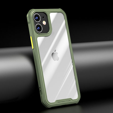 Apple iPhone 12 Mini用ハイブリットバンパーケース クリア透明 プラスチック 鏡面 カバー M04 アップル グリーン