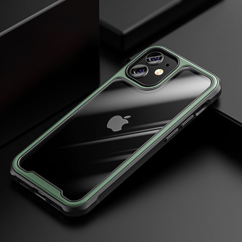 Apple iPhone 12 Mini用ハイブリットバンパーケース クリア透明 プラスチック 鏡面 カバー M03 アップル グリーン