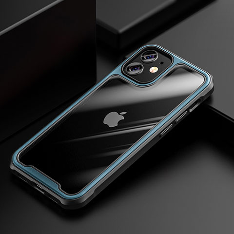 Apple iPhone 12 Mini用ハイブリットバンパーケース クリア透明 プラスチック 鏡面 カバー M03 アップル ネイビー