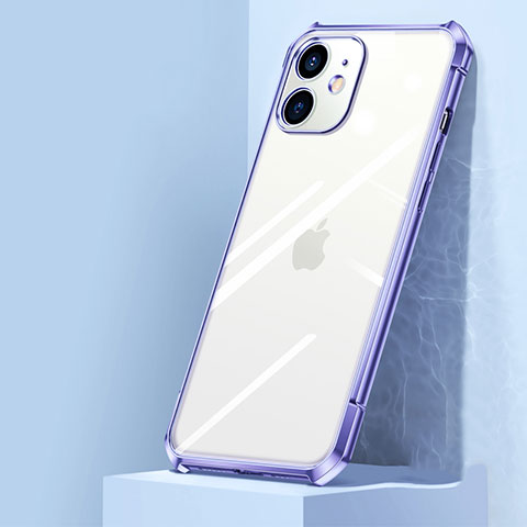 Apple iPhone 12 Mini用ハイブリットバンパーケース クリア透明 プラスチック 鏡面 カバー H02 アップル ラベンダー