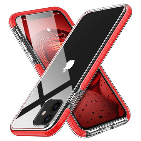 Apple iPhone 12 Mini用極薄ソフトケース シリコンケース 耐衝撃 全面保護 クリア透明 S03 アップル レッド