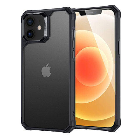 Apple iPhone 12 Mini用ハイブリットバンパーケース クリア透明 プラスチック 鏡面 カバー H04 アップル ブラック