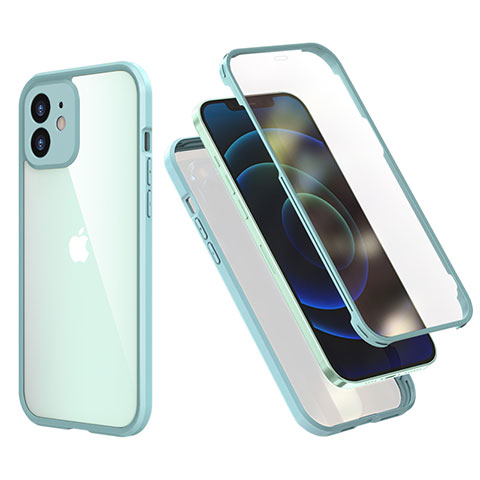 Apple iPhone 12 Mini用ハイブリットバンパーケース プラスチック 兼シリコーン カバー 前面と背面 360度 フル R05 アップル ライトグリーン