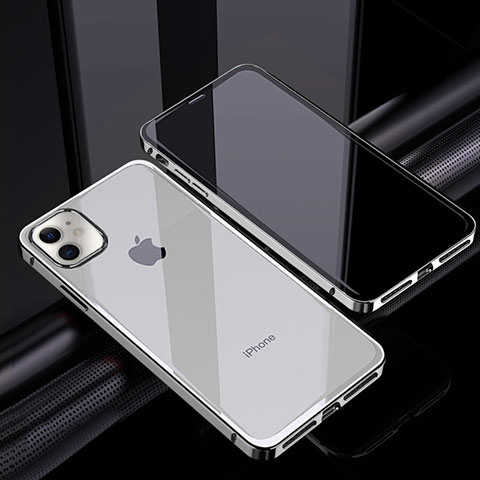 Apple iPhone 12 Mini用ケース 高級感 手触り良い アルミメタル 製の金属製 360度 フルカバーバンパー 鏡面 カバー T06 アップル シルバー
