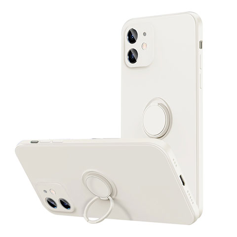 Apple iPhone 12 Mini用極薄ソフトケース シリコンケース 耐衝撃 全面保護 アンド指輪 マグネット式 バンパー N01 アップル ホワイト