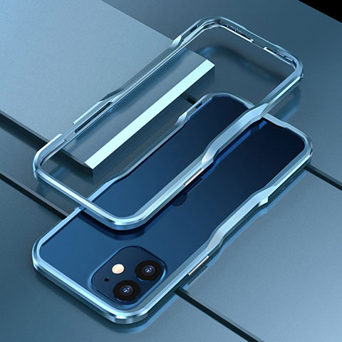 Apple iPhone 12 Mini用ケース 高級感 手触り良い アルミメタル 製の金属製 バンパー カバー N02 アップル ネイビー