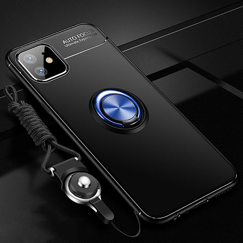 Apple iPhone 12 Mini用極薄ソフトケース シリコンケース 耐衝撃 全面保護 アンド指輪 マグネット式 バンパー N03 アップル ネイビー・ブラック