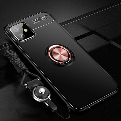 Apple iPhone 12 Mini用極薄ソフトケース シリコンケース 耐衝撃 全面保護 アンド指輪 マグネット式 バンパー N03 アップル ゴールド・ブラック