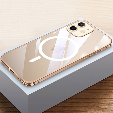 Apple iPhone 12 Mini用ケース 高級感 手触り良い メタル兼プラスチック バンパー Mag-Safe 磁気 Magnetic QC4 アップル ゴールド