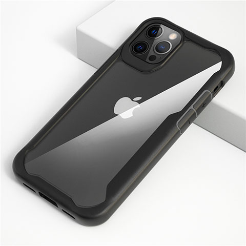 Apple iPhone 12 Pro用ハイブリットバンパーケース クリア透明 プラスチック 鏡面 カバー M01 アップル ブラック